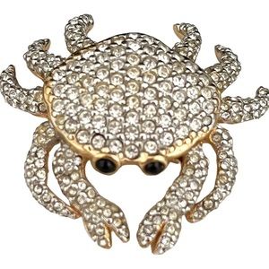 Authentic Swan Signed SWAROVSKI Pin Crab Figural Pave Crystals Brooch 7J